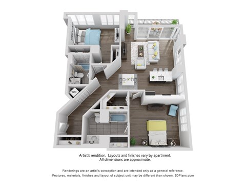 Floor plan for 2 beds, 2 baths, 1244 sqft